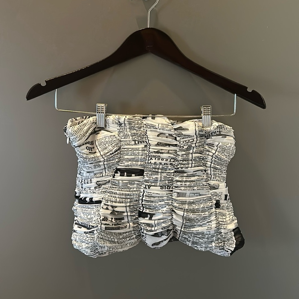 Ruched Newspaper Print Corset Top